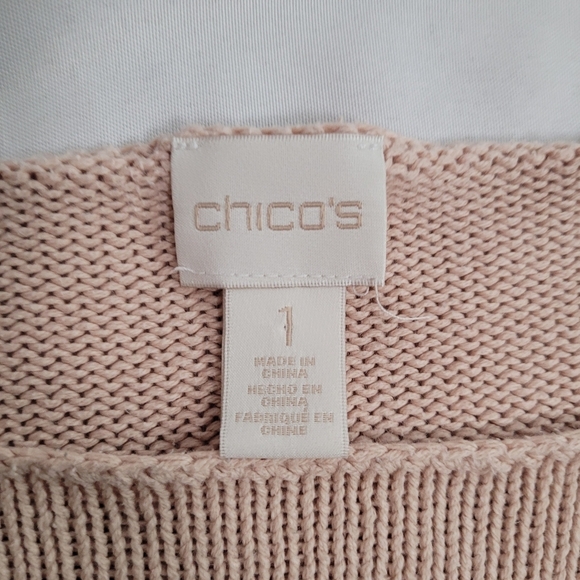 Chico's Blush Pink Knit Braided Crochet Bottom Women's Scoop Neck Sweater Size 1 - Picture 7 of 7